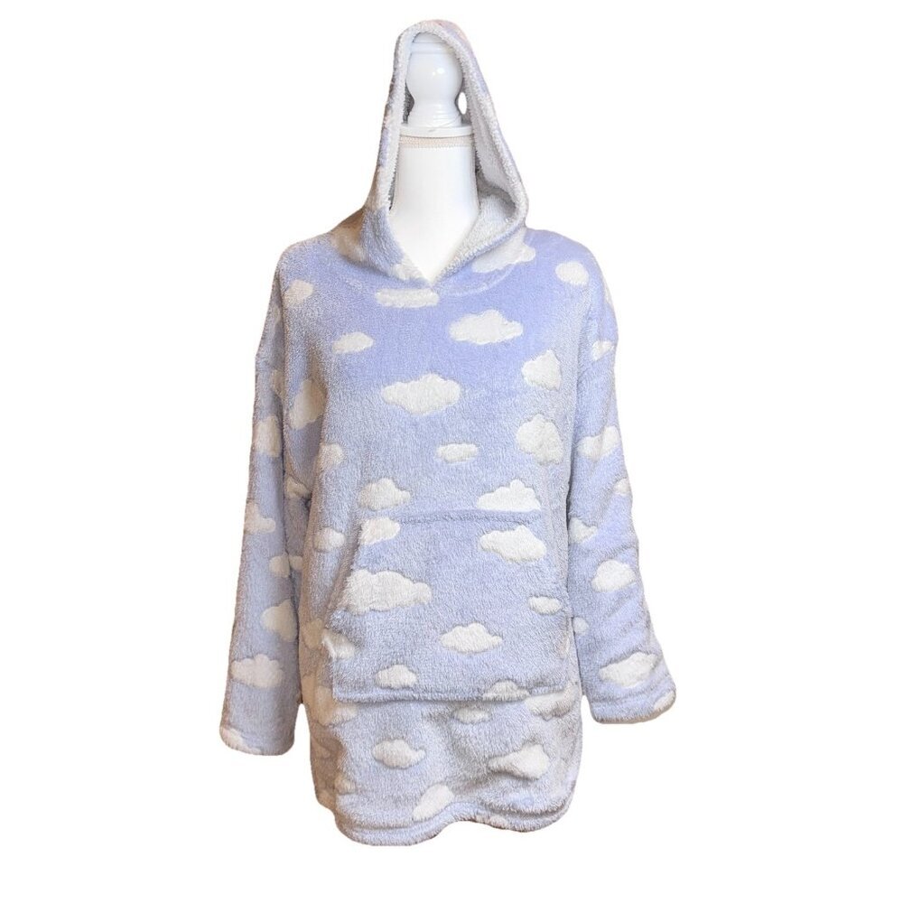 Women’s Ladies Baby Blue Clouds Oversized Lounge Snuggle Fleece Hoodie S/M